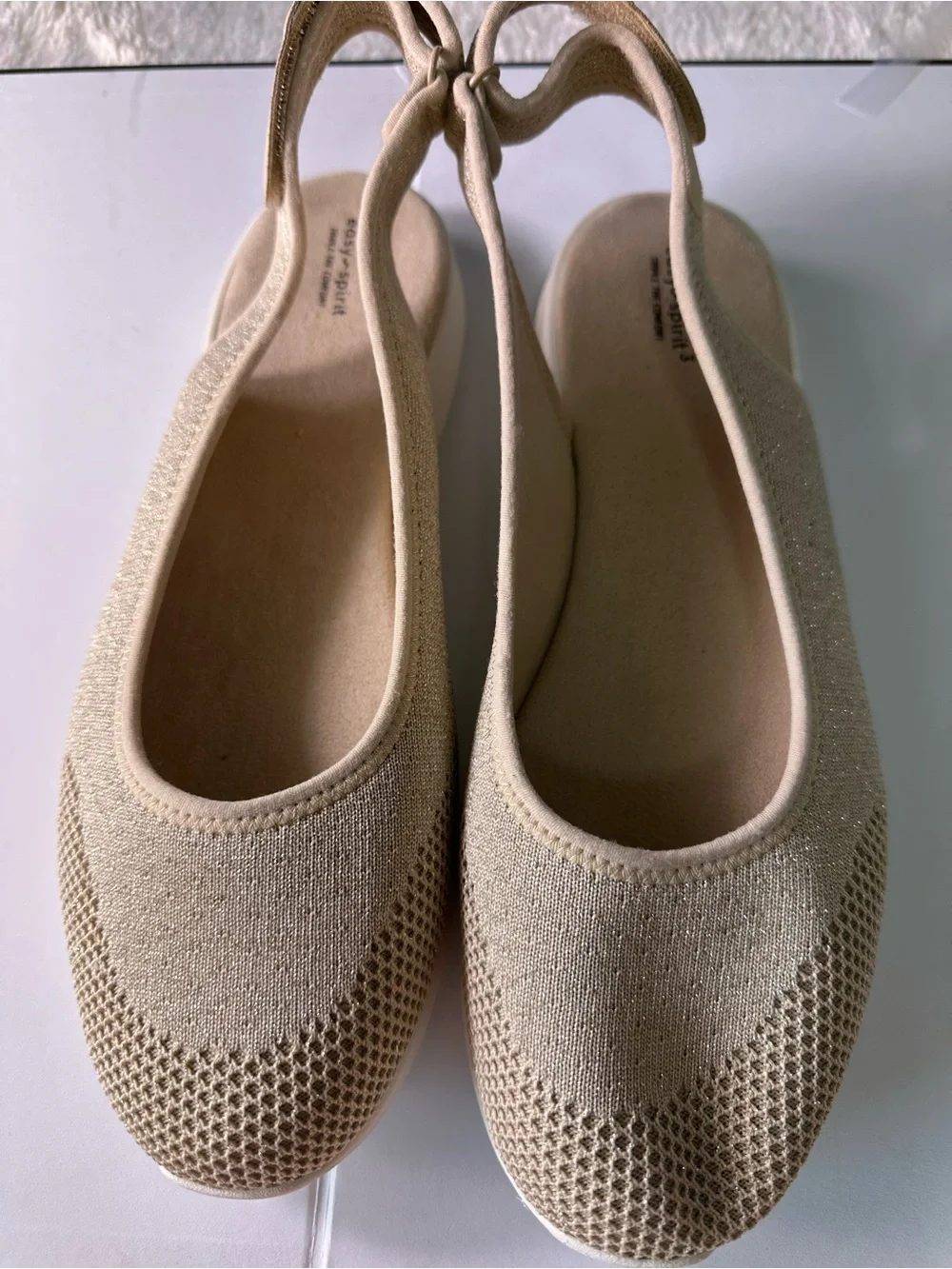 Easy Spirit Beige Knit Slingback Flats